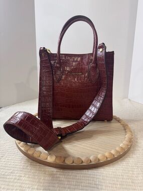 Kelly Tooke Caramel Embossed Croc Leather Tote Crossbody Bag Wide Strap Like New